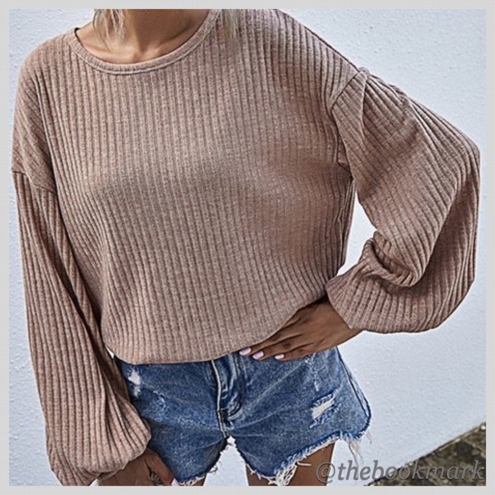 NEW! BALLOON SLEEVE RIBBED TOP - Picture 4 of 4
